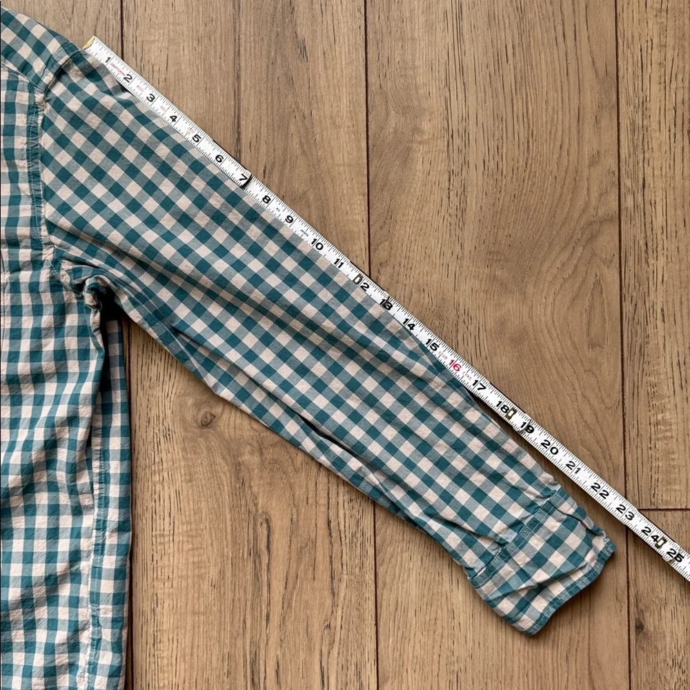 J Crew Slim Untucked Flex Washed Green Gingham Button Down Shirt Men’s Large